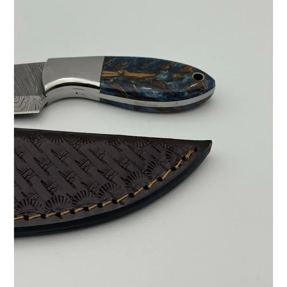 Handmade Damascus Steel Fixed Blade Knife w/ Leather Sheath – Pakistan Made NEW